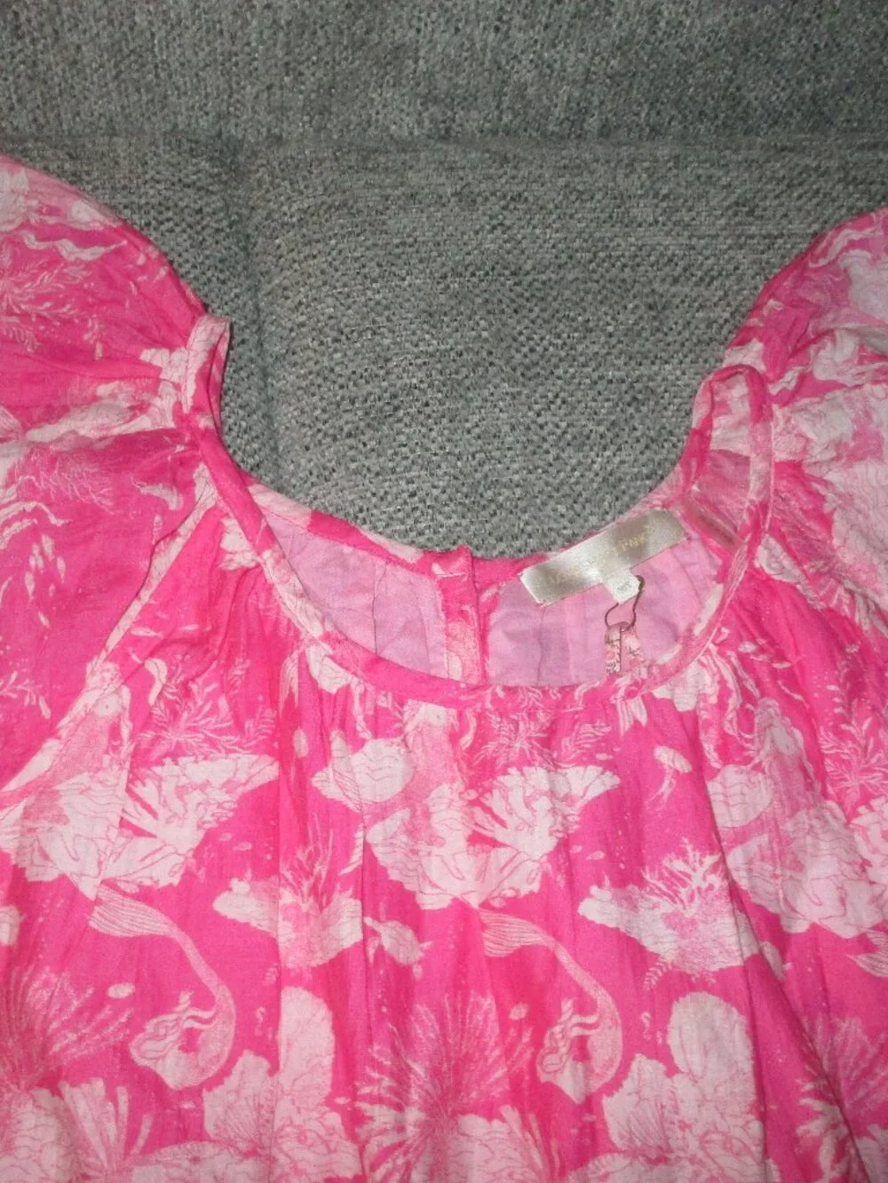 NWOT LoveShackFancy Girls Pink Cotton Silk Blend Mermaid Print Lou Dress Size 10
